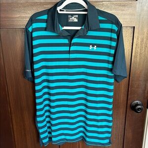 Under Armour Men's Teal and Black Striped Polo